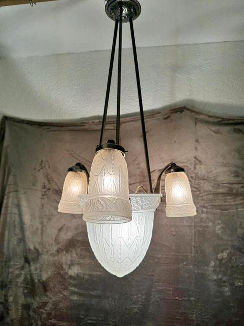 Antieke franse luster hanglamp Art deco, Antiek en Kunst, Antiek | Lampen, Ophalen of Verzenden