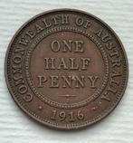 1/2 Penny 1916 Australia Prachtige Antieke Munt WO1 India, Ophalen of Verzenden