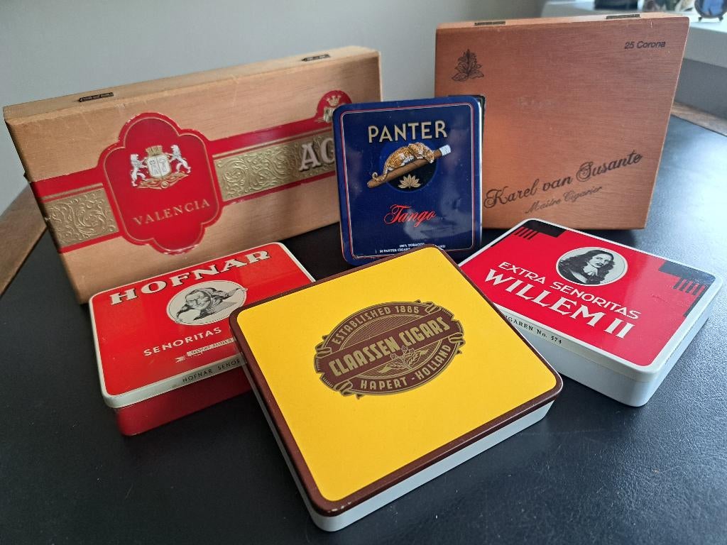 Oude sigarenblikken/kistjes (6x), Verzamelen, Blikken, Ophalen of Verzenden, Gebruikt, Overige, Overige merken