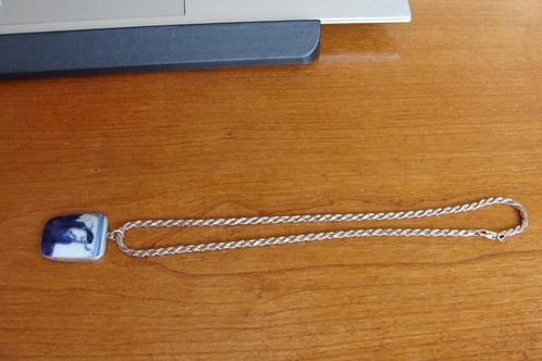 ZILVEREN  KETTING MET KEREMIEKEN HANGER, Sieraden, Tassen en Uiterlijk, Kettingen, Zo goed als nieuw, Zilver, Zilver, Met hanger