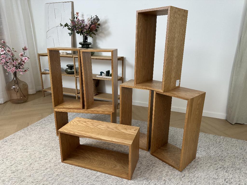 7 stuks Houten eiken kubussen/ kastjes 70x35cm, Huis en Inrichting, Kasten | Wandmeubels, Zo goed als nieuw, Minder dan 100 cm