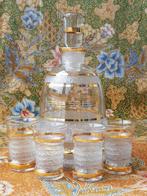 Mooie antieke Engelse likeurkaraf met vier glaasjes., Ophalen of Verzenden