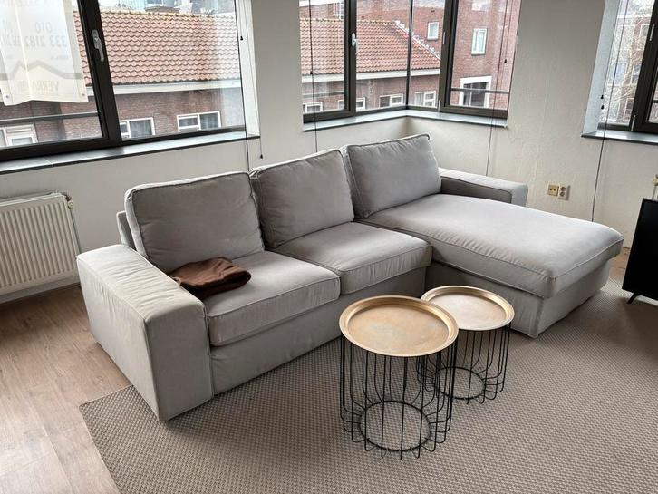 IKEA KIVIK 3-zitsbank met chaise longue - Beige/Grijs, Huis en Inrichting, Banken | Complete zithoeken, Gebruikt, Stof, Ophalen