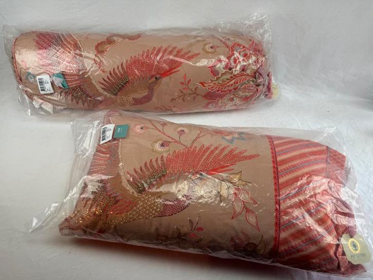 Pip Studio 2x kussen Royal Birds Khaki, Huis en Inrichting, Slaapkamer | Beddengoed, Nieuw, Kussen, Overige maten, Roze, Ophalen of Verzenden