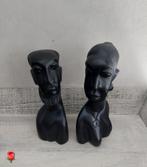 2 Beeldjes bustes van Afrikaanse vrouw & man, Antiek en Kunst, Kunst | Beelden en Houtsnijwerken, Ophalen of Verzenden
