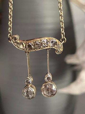 Antieke 14 k gouden ketting met circa 2.83 ct roosdiamanten  beschikbaar voor biedingen