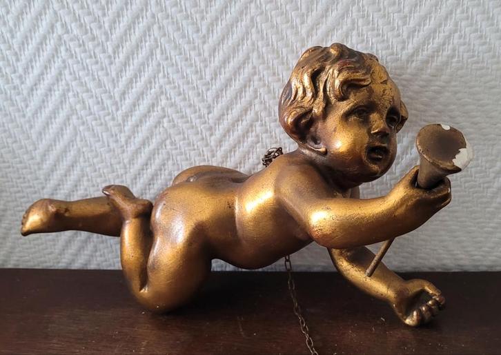 Gouden Hangende Engel Ornament putto putti, Antiek en Kunst, Kunst | Beelden en Houtsnijwerken, Ophalen of Verzenden