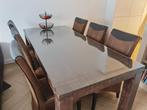 Houten eettafel met 6 eettafelstoelen, Huis en Inrichting, Tafels | Eettafels, Ophalen, Gebruikt, 200 cm of meer, 50 tot 100 cm