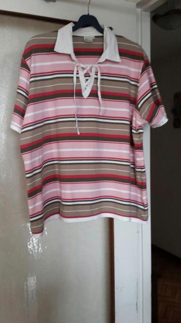 Mooi roze/wit/taupe gestreept shirt van Miss Etam. Mt.56!  beschikbaar voor biedingen