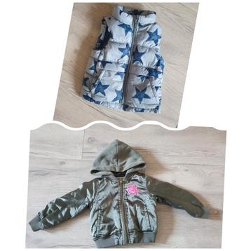 H&M winterjas meisje met capuchon + Zara bodywarmer maat 98 beschikbaar voor biedingen