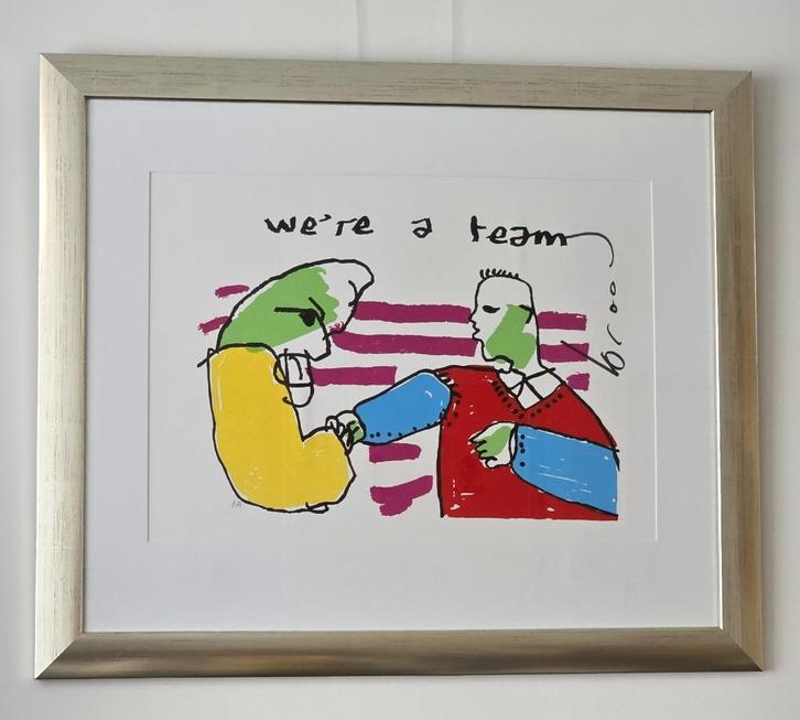 Herman Brood - We're a Team - Handgesigneerd - E.A, Antiek en Kunst, Kunst | Litho's en Zeefdrukken, Ophalen of Verzenden