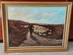 Schaapsherder met kudde  - T Voogd - 60 x 80 cm, Antiek en Kunst, Ophalen of Verzenden