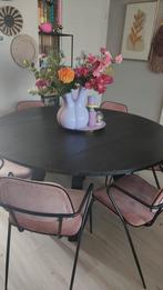 Woood Rhonda eettafel met 6 fluweel roze stoelen, Ophalen, 150 tot 200 cm, Zo goed als nieuw, Vijf personen of meer