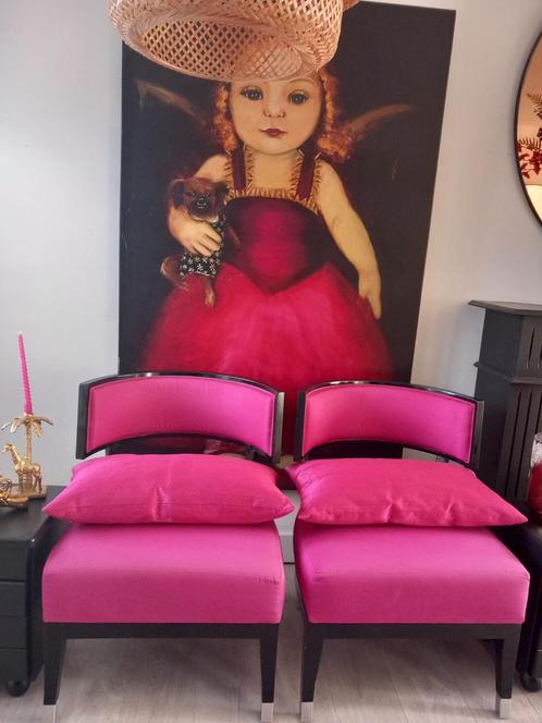 2 stuks exclusieve fauteuils fuchia, Huis en Inrichting, Fauteuils, Zo goed als nieuw, 50 tot 75 cm, Minder dan 75 cm, Ophalen