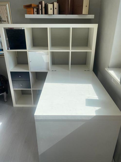 Bureau wit kallax ikea vakkenkast met bureau, Huis en Inrichting, Bureaus, Gebruikt, Bureau, Ophalen