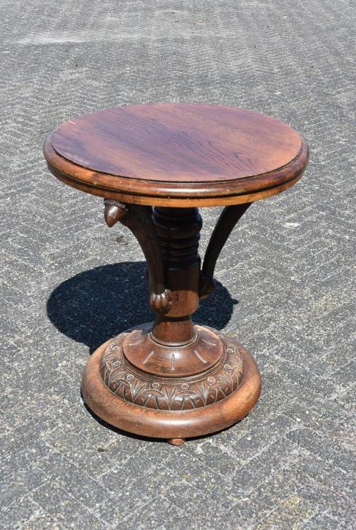Massief Eikenhouten Ronde Bijzet/Planten Tafel, Huis en Inrichting, Tafels | Bijzettafels, Gebruikt, Rond, 60 cm of meer, 55 tot 75 cm