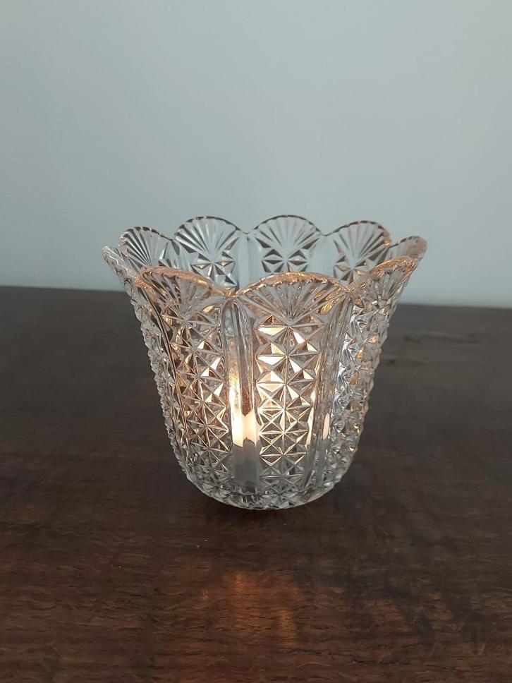 Geschulpt Kristallen Lampenkapje / Sfeerlichthouder - Ø 12cm, Antiek en Kunst, Antiek | Glas en Kristal, Ophalen of Verzenden