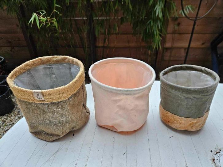 Indoor jute plantzakken, Tuin en Terras, Bloembakken en Plantenbakken, Zo goed als nieuw, Overige materialen, Binnen, Balkon, Minder dan 30 cm
