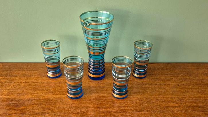 Marokkaanse Karaf met 4 Glazen, Huis en Inrichting, Keuken | Servies, Zo goed als nieuw, Glas of Glazen, Overige stijlen, Glas