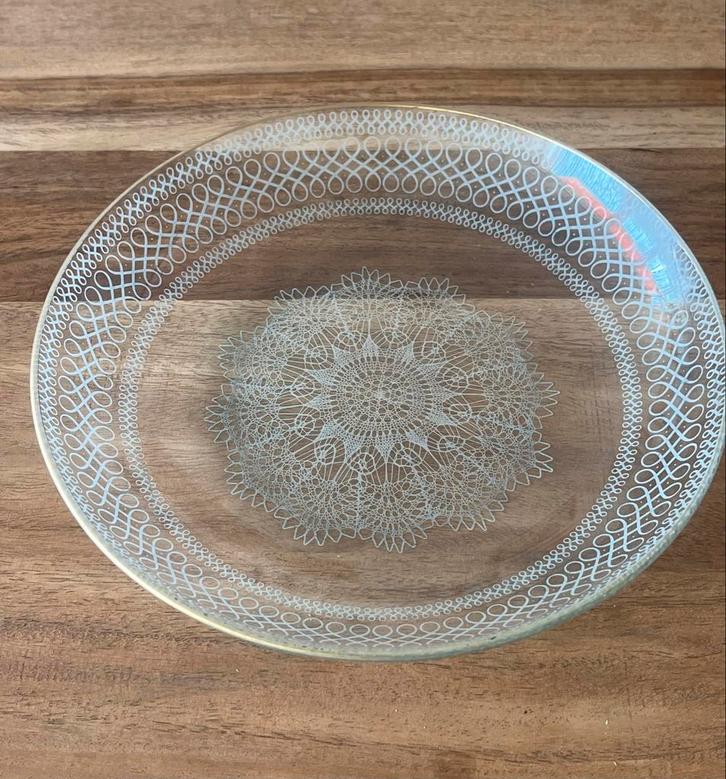 Vintage Glazen Serveerschaal met Kantpatroon, Antiek en Kunst, Antiek | Glas en Kristal, Ophalen of Verzenden
