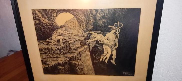 Hermes en Eurydice gesigneerd 1 januari 1933, Antiek en Kunst, Kunst | Tekeningen en Foto's, Ophalen of Verzenden