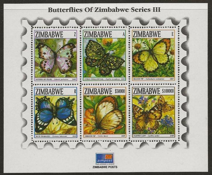 Zimbabwe 2007 Vlinder insect vel postfris, Postzegels en Munten, Postzegels | Afrika, Postfris, Zimbabwe, Verzenden