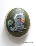Big Bird,..  Papegaaien kuiken hand geschilderd op steen, Antiek en Kunst, Kunst | Overige Kunst, Ophalen of Verzenden, Papegaai vogel cadeau schilderij verzamelen huisdier decoratie
