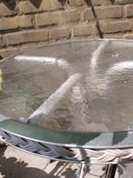 Glazen tuintafel, Tuin en Terras, Tuintafels, Ophalen, Gebruikt, Rond, Aluminium