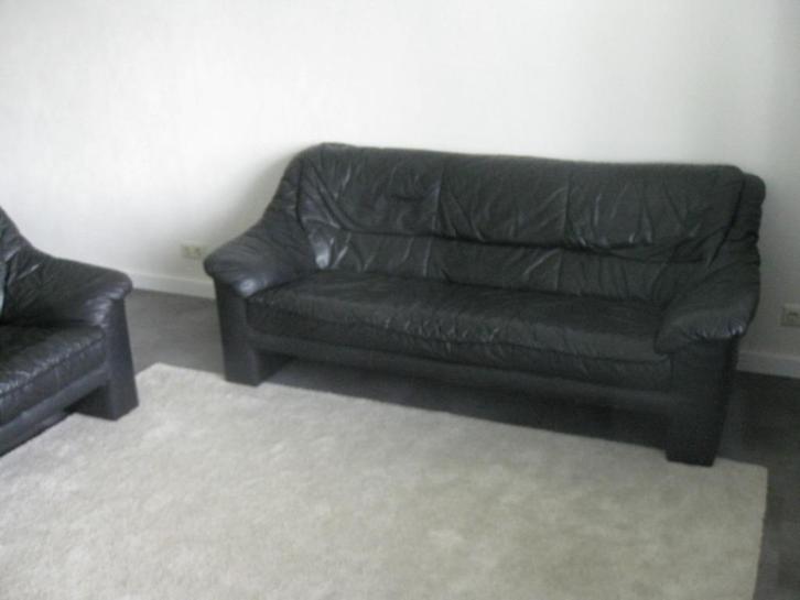 2 + 3 ZITS ZWART LEREN BANKSTEL nog in prima staat, Huis en Inrichting, Banken | Bankstellen, Gebruikt, Vierpersoons of meer, 150 tot 200 cm