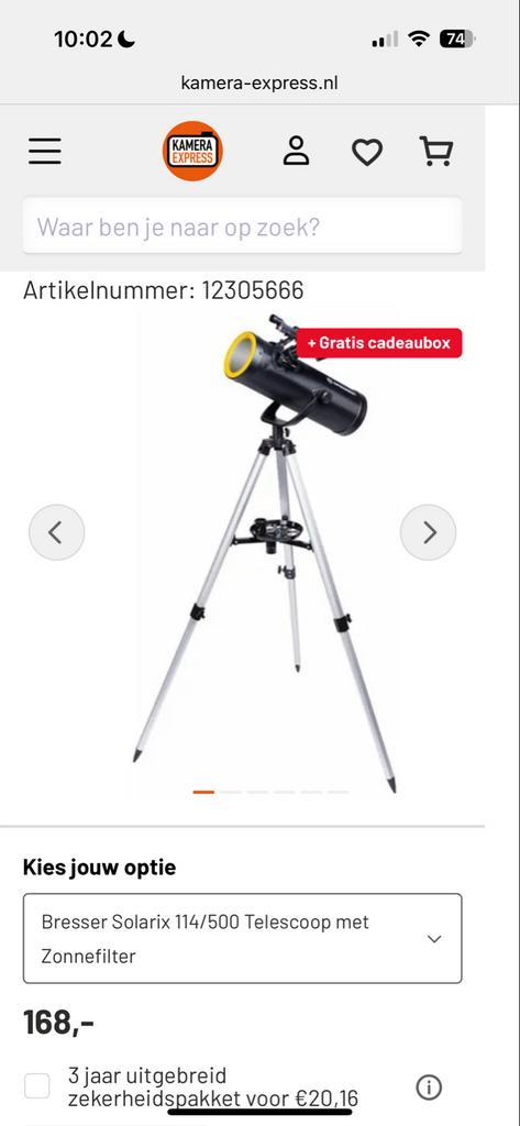 Bresser Solarix 114/500 Telescoop, Audio, Tv en Foto, Optische apparatuur | Telescopen, Nieuw, Spiegeltelescoop (reflector), 80 tot 200 mm