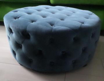 Ronde blauwe velvet poef met knopen / gecapitonneerd ø 60 cm beschikbaar voor biedingen