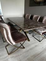 Bruin marmer met gouden eetkamerset incl. Tafels, Huis en Inrichting, Ophalen, Zo goed als nieuw