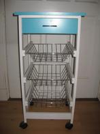 Keukenkastje op wieltjes / 1 lade 3 rekjes / blauw turkoise, Ophalen, Gebruikt