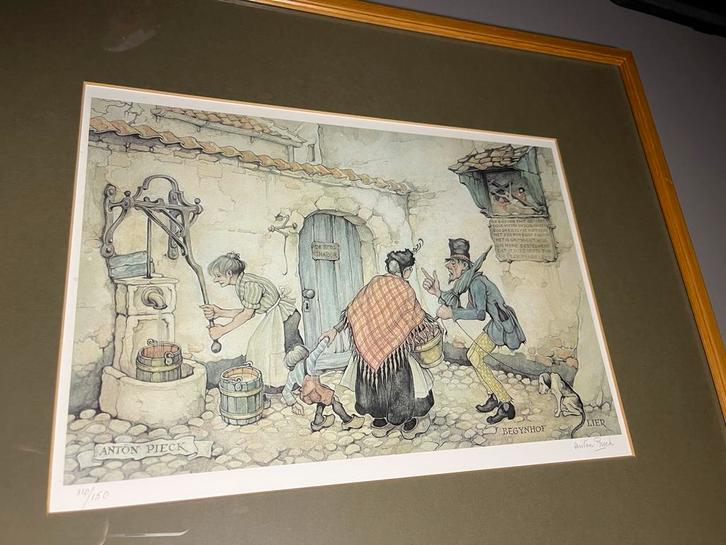 Anton Pieck - Begijnhof Lier  - Handgesigneerd & Genummerd, Antiek en Kunst, Kunst | Litho's en Zeefdrukken, Ophalen of Verzenden