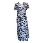 Juffrouw Jansen Blauwe Wikkeljurk Bloemenprint Maat S, Kleding | Dames, Maat 38/40 (M), Zo goed als nieuw, Juffrouw Jansen, Onder de knie