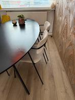 Vier ribstof eetkamerstoelen - Gebruikt, Huis en Inrichting, Stoelen, Gebruikt, Wit, Ophalen of Verzenden, Vier