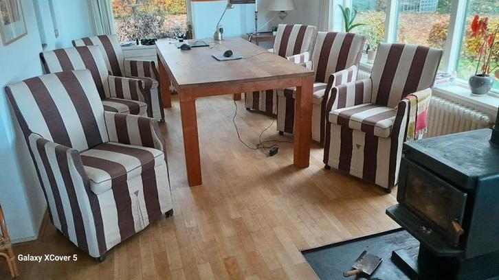 Set van 6 gestreepte eetkamerstoelen, Antiek en Kunst, Antiek | Meubels | Stoelen en Banken, Ophalen of Verzenden