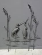 60 jaren wand decoratie metaal  met 2 reigers & riet, Ophalen of Verzenden, Gebruikt