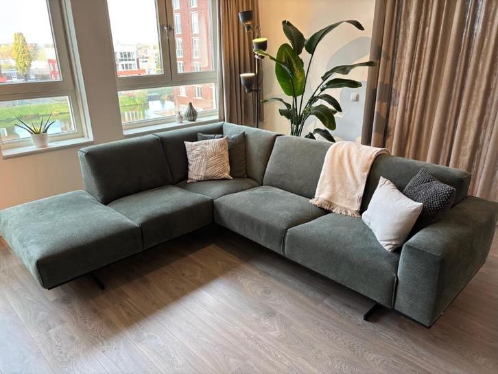 Hoekbank (Montèl) | Stof | Donkergroen, Huis en Inrichting, Banken | Complete zithoeken, Zo goed als nieuw, Stof, Ophalen