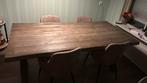 Grenenhouten eettafel met metalen onderstel 200x100cm, Ophalen, Zo goed als nieuw, Vijf personen of meer, 150 tot 200 cm