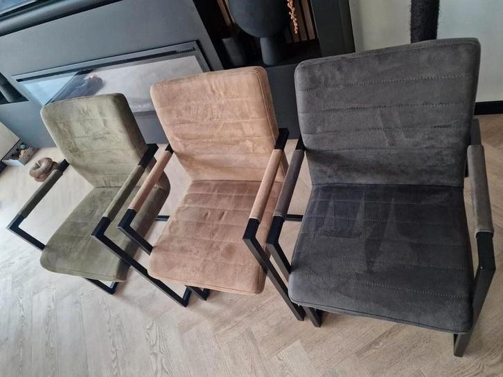 3 Lizzy Leen Bakker Eetkamerstoelen, Huis en Inrichting, Stoelen, Gebruikt, Drie, Metaal, Stof, Overige kleuren, Ophalen
