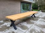 Exclusieve tuintafel douglas/lariks hout met stalen frame, Ophalen of Verzenden, Nieuw, Rechthoekig, Hout