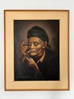 Indonesische man met sigaret olieverf op doek, Antiek en Kunst, Kunst | Schilderijen | Klassiek, Ophalen