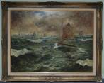 Olieverfschilderij - Wilhelm Schmetz - Schepen op zee, Verzenden