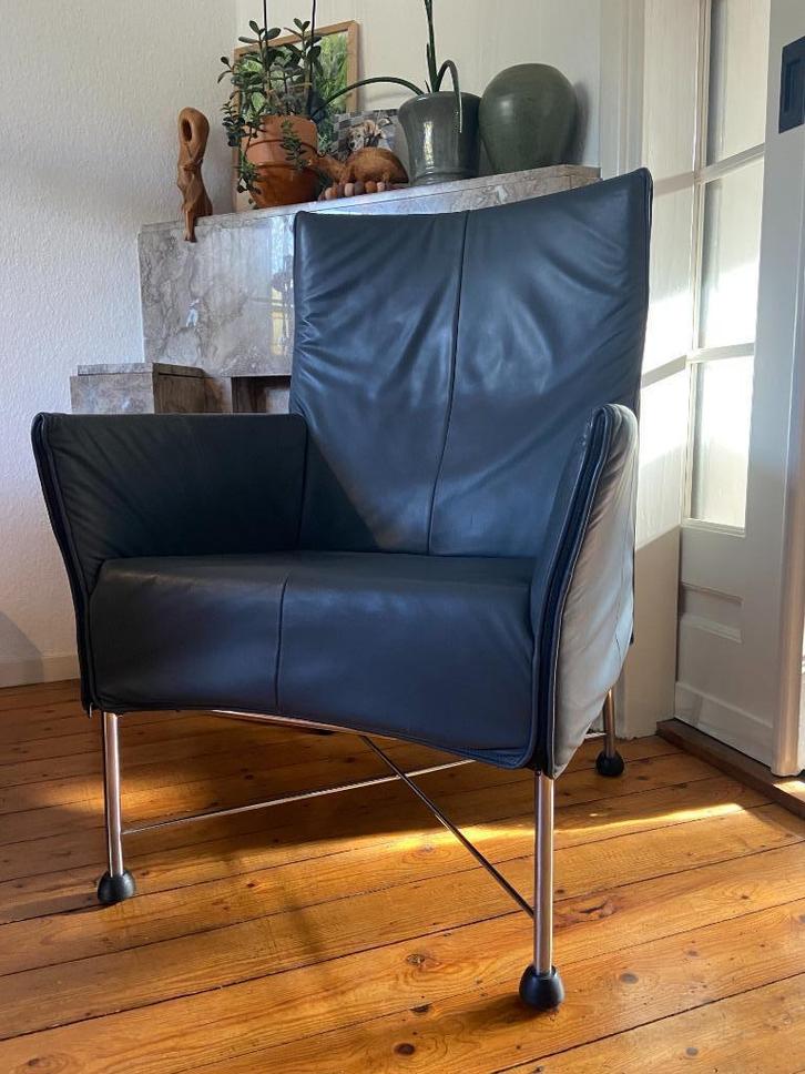 Mooie grijze leren MONTIS CHARLY DESIGN stoel fauteuil izgst, Huis en Inrichting, Fauteuils, Zo goed als nieuw, Leer, Metaal, 50 tot 75 cm