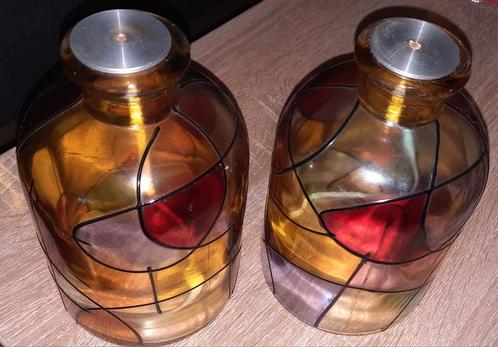 Olielampen met soort glas in lood patroon, Huis en Inrichting, Woonaccessoires | Kandelaars en Kaarsen, Gebruikt, Overige materialen