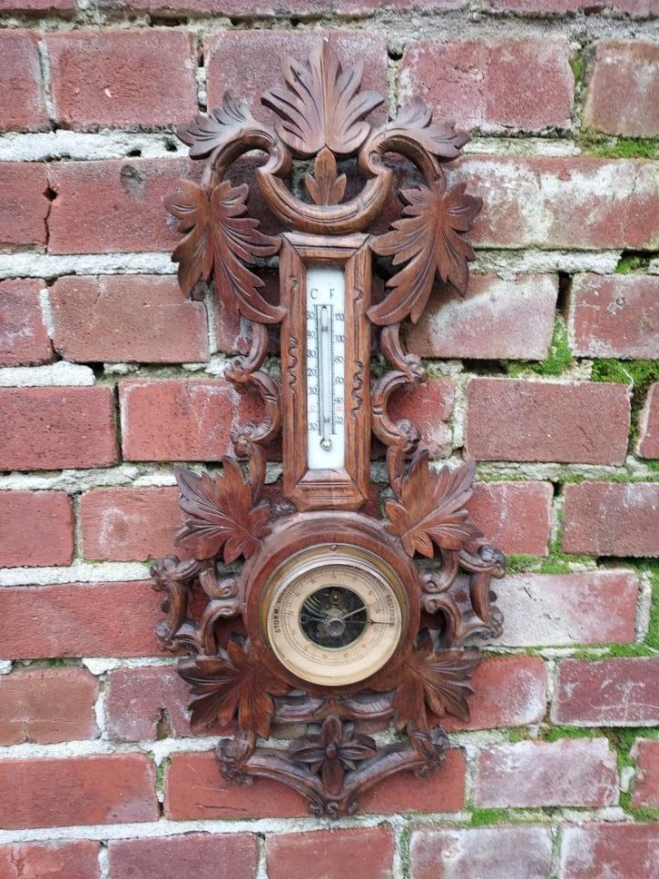 Antieke eikenhouten jacht barometer met snijwerk., Antiek en Kunst, Antiek | Overige Antiek, Verzenden