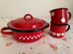 Emaille pan mok rood polkadot en ❤️🤍 brocante, Ophalen of Verzenden