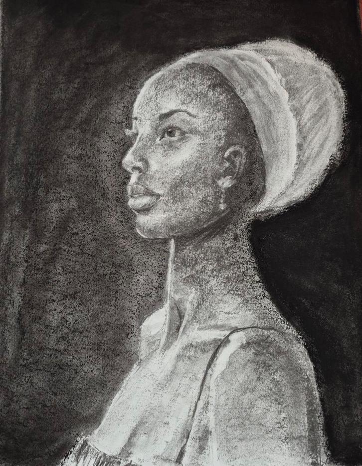 Houtskool Portret - 50x60 cm, Antiek en Kunst, Kunst | Tekeningen en Foto's, Ophalen of Verzenden