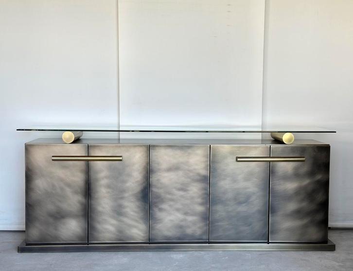 Belgochrom dressoirkast, inox, 1980’s, Antiek en Kunst, Antiek | Meubels | Kasten, Ophalen of Verzenden